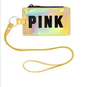 vs pink lanyard ID wallet iridescent gold